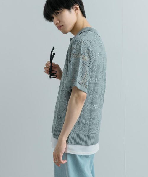 SENSE OF PLACE by URBAN RESEARCH（センスオブプレイスバイアーバンリサーチ）の「クロシェライクニットポロシャツ(5分袖)（ニット/セーター・メンズ・ライトカーキ/オレンジ/ブラック・MEDIUM/LARGE）」の22枚目の写真