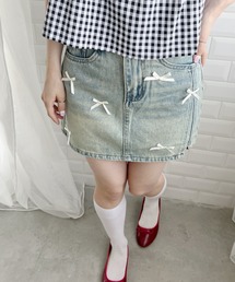 メニーリボンデニムミニスカート
