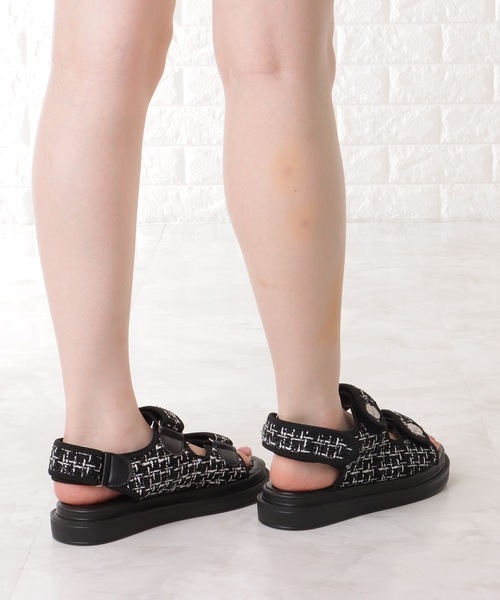 Lace Ladies(レースレディース)の「ビジュー付き ミックスツイード コンフォート 厚底 サンダル(サンダル・レディース・ブラック/ホワイト・ 25/24.5/24/23.5/23/22.5)」の9枚目の写真