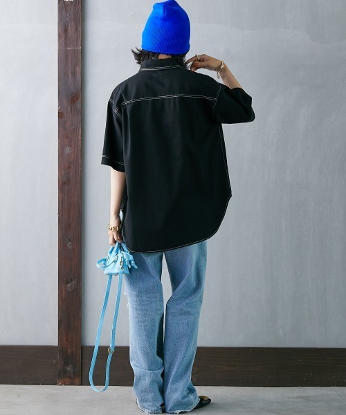 GEVS.(ジェイヴィス)の「<大きいサイズ> 配色ステッチチュニックシャツ GEVS.(シャツ/ブラウス・レディース・ブラック/ベージュ・3L/4L/5L/L/LL)」の11枚目の写真