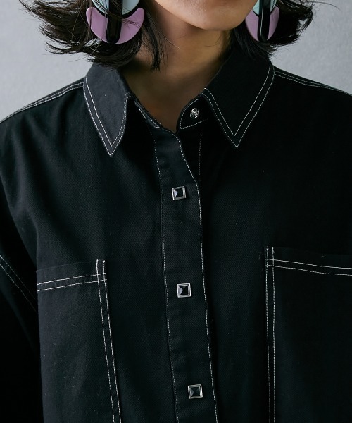 GEVS.(ジェイヴィス)の「<大きいサイズ> 配色ステッチチュニックシャツ GEVS.(シャツ/ブラウス・レディース・ブラック/ベージュ・3L/4L/5L/L/LL)」の19枚目の写真