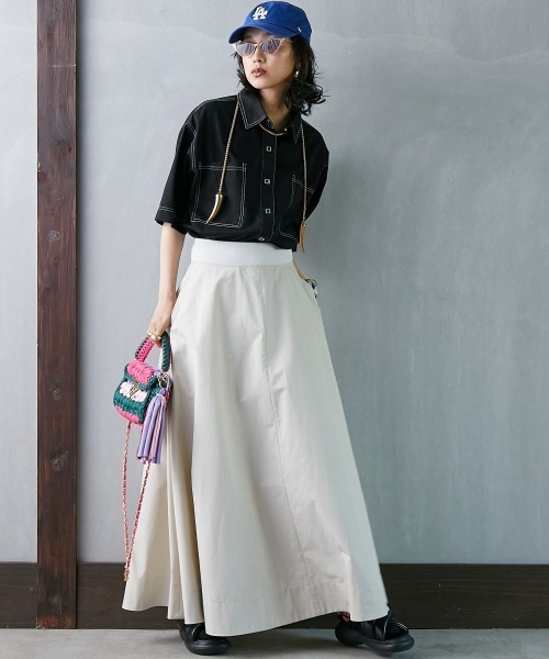 GEVS.(ジェイヴィス)の「<大きいサイズ> 配色ステッチチュニックシャツ GEVS.(シャツ/ブラウス・レディース・ブラック/ベージュ・3L/4L/5L/L/LL)」の9枚目の写真