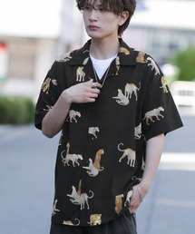 総柄 半袖 オープンカラーシャツ