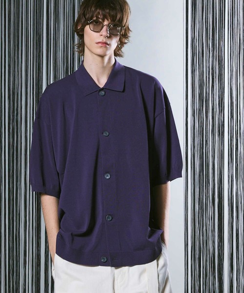 MAISON SPECIAL(メゾンスペシャル)の「《UNISEX》Prime-Over Short Sleeve Knit Shirt/プライムオーバーショートスリーブニットシャツ【MAISON SPECIAL/メゾンスペシャル】(シャツ/ブラウス・メンズ・チャコールグレー/ブラック/グレイッシュベージュ/パープル/ブルー・1/2)」の5枚目の写真