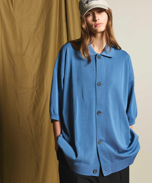MAISON SPECIAL(メゾンスペシャル)の「《UNISEX》Prime-Over Short Sleeve Knit Shirt/プライムオーバーショートスリーブニットシャツ【MAISON SPECIAL/メゾンスペシャル】(シャツ/ブラウス・メンズ・チャコールグレー/ブラック/グレイッシュベージュ/パープル/ブルー・1/2)」の4枚目の写真