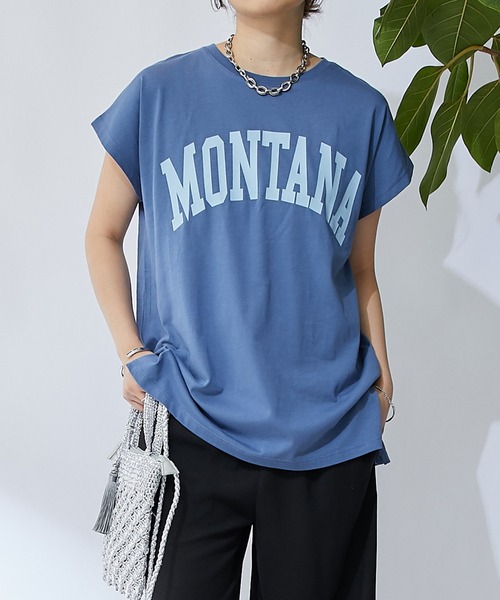 un dix cors(アンディコール)の「MONTANAロゴTEE(Tシャツ/カットソー・レディース・チャコールグレー/オフホワイト/ブルー・FREE)」の1枚目の写真