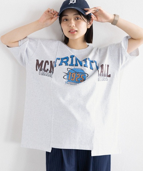SIGNAL SPORTS（シグナルスポーツ）の「SIGNAL SPORTS/リメイク風プリントルーズT（Tシャツ/カットソー・レディース・ホワイト/ブラック/ブルー・FREE）」の7枚目の写真