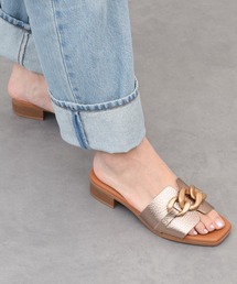 【Oh my Sandals】ローヒールチェーンミュールサンダル(E42000)