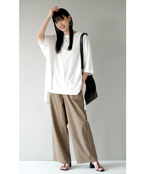 e-zakkamania stores(イーザッカマニアストアーズ)の「接触冷感 ビッグTシャツ(Tシャツ/カットソー・レディース・グレイッシュベージュ/ブラック/オフホワイト・M)」の4枚目の写真