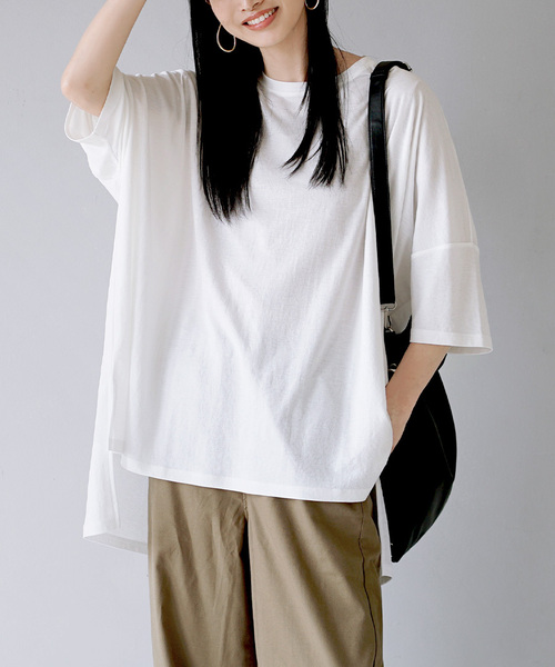 e-zakkamania stores(イーザッカマニアストアーズ)の「接触冷感 ビッグTシャツ(Tシャツ/カットソー・レディース・グレイッシュベージュ/ブラック/オフホワイト・M)」の5枚目の写真