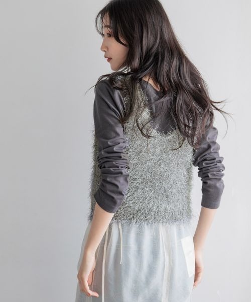 新品未使用❗️イデアルーチェ　スカラシャギーJK グレー セール】【LA PEAU DE GEM】luxe shaggy c/n cardigan/リュクス