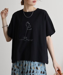 EMAGO シャワータイムお花刺繍Tシャツ