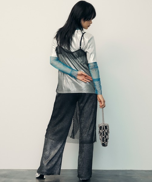 uyu.(ウユ)の「Mesh Sheer Ruffle Cami Dress / メッシュシアーフリルキャミワンピース【uyu./ウユ】(ワンピース・レディース・ブラック/ピンク・FREE)」の8枚目の写真