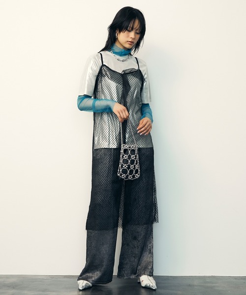 uyu.(ウユ)の「Mesh Sheer Ruffle Cami Dress / メッシュシアーフリルキャミワンピース【uyu./ウユ】(ワンピース・レディース・ブラック/ピンク・FREE)」の7枚目の写真