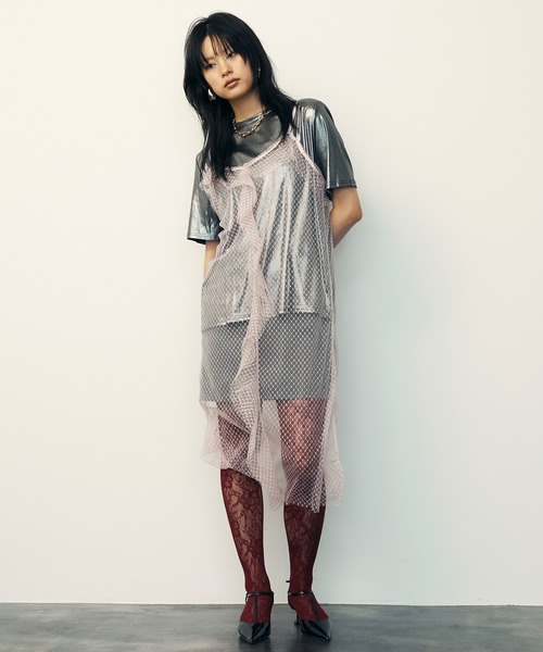 uyu.(ウユ)の「Mesh Sheer Ruffle Cami Dress / メッシュシアーフリルキャミワンピース【uyu./ウユ】(ワンピース・レディース・ブラック/ピンク・FREE)」の11枚目の写真