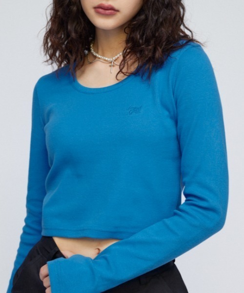 LAGUA GEM（ラグアジェム）の「LAGUA LOGO RIB トップス（Tシャツ/カットソー・レディース・ブラック/ホワイト/ブラウン/ブルー/杢グレー・FREE）」の5枚目の写真