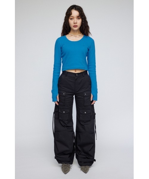LAGUA GEM 　DOCKING LOGO RIB TOPS　ブラウン LAGUA LOGO RIB トップス（Tシャツ/カットソー）｜LAGUA GEM