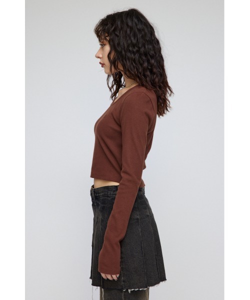 LAGUA GEM（ラグアジェム）の「LAGUA LOGO RIB トップス（Tシャツ/カットソー・レディース・ブラック/ホワイト/ブラウン/ブルー/杢グレー・FREE）」の9枚目の写真