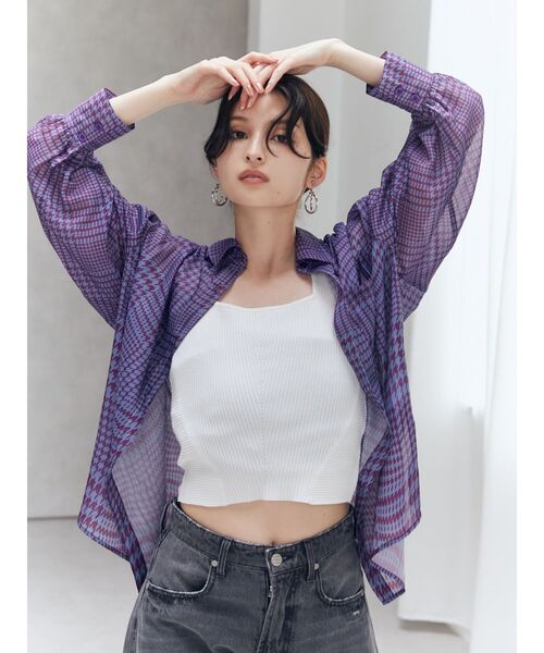 MURUA（ムルーア）の「ウェーブチェックシアーシャツ（シャツ/ブラウス・レディース・グレー/パープル・FREE）」の8枚目の写真