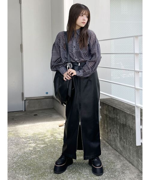 MURUA（ムルーア）の「ウェーブチェックシアーシャツ（シャツ/ブラウス・レディース・グレー/パープル・FREE）」の11枚目の写真