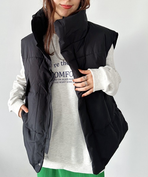 wears(ウェアーズ)の「スタンドカラーフェイクダウン/中綿オーバーサイズベスト(ダウンベスト・レディース・ブラック/アイボリー・L/M/S)」の3枚目の写真