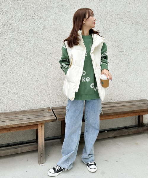 wears(ウェアーズ)の「スタンドカラーフェイクダウン/中綿オーバーサイズベスト(ダウンベスト・レディース・ブラック/アイボリー・L/M/S)」の9枚目の写真