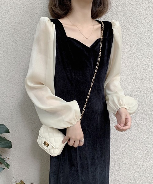 4wayシアーベロアロングドレスセットワンピース neuna 4way シアーベロアロングドレスセットワンピース