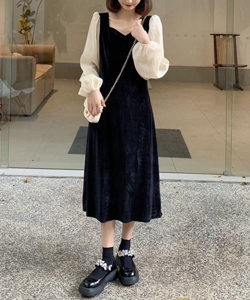 SHEPP(シープ)の「【オケージョン対応】シフォン シアースリーブ ベロアロングワンピース(ワンピース・レディース・ブラック・M/L)」の13枚目の写真
