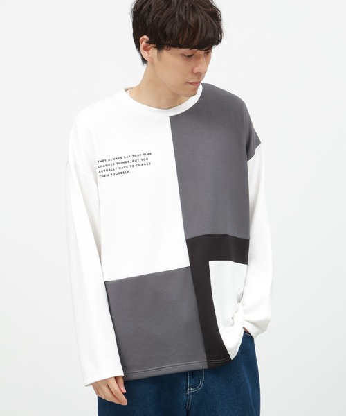 LAKOLE(ラコレ)の「ライトダンボール切替長袖T / 143004(Tシャツ/カットソー・メンズ・ホワイト/アクア/ブラック・MEDIUM/LARGE/X-LARGE)」の1枚目の写真