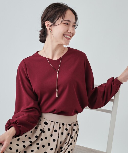 DRESKIP（ドレスキップ）の「◆【2点セット】大人の上品シルエット アクセサリー付き お袖切替トップス（シャツ/ブラウス・レディース・ブラック/ライトベージュ/ボルドー/サンドベージュ・04/02/03）」の4枚目の写真