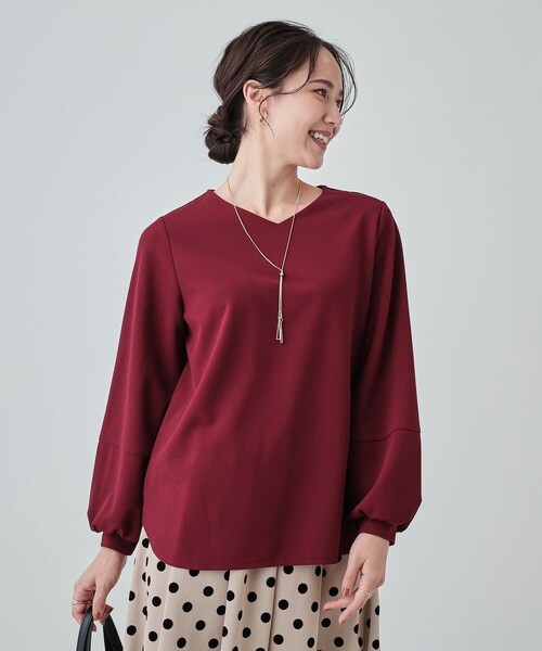 DRESKIP（ドレスキップ）の「◆【2点セット】大人の上品シルエット アクセサリー付き お袖切替トップス（シャツ/ブラウス・レディース・ブラック/ライトベージュ/ボルドー/サンドベージュ・04/02/03）」の5枚目の写真