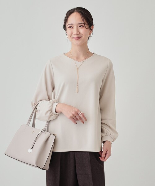 DRESKIP（ドレスキップ）の「◆【2点セット】大人の上品シルエット アクセサリー付き お袖切替トップス（シャツ/ブラウス・レディース・ブラック/ライトベージュ/ボルドー/サンドベージュ・04/02/03）」の14枚目の写真