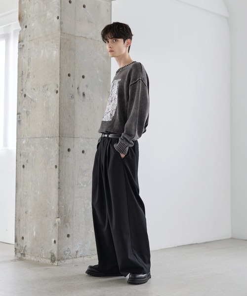 00s 2タック グレー ワイドスラックス バギー 灰色 光沢 極太 noill 2タックTRツイルワイドバギースラックス（スラックス）｜ETELIO