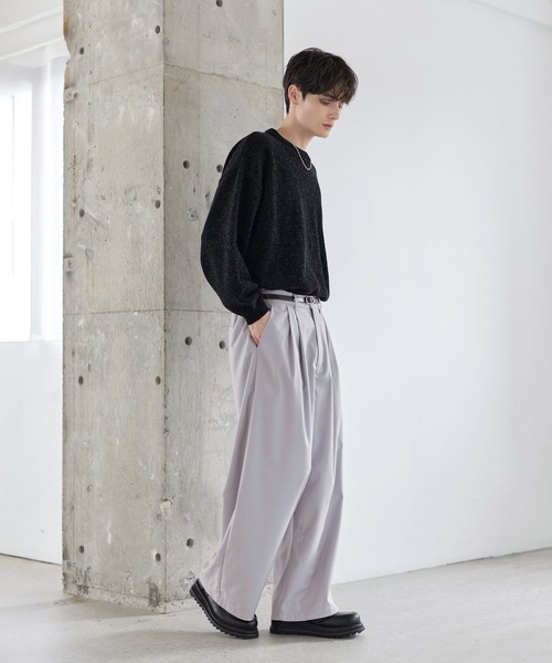 00s 2タック グレー ワイドスラックス バギー 灰色 光沢 極太 noill スラックス 2タックTRツイルワイドバギースラックス メンズ レディース