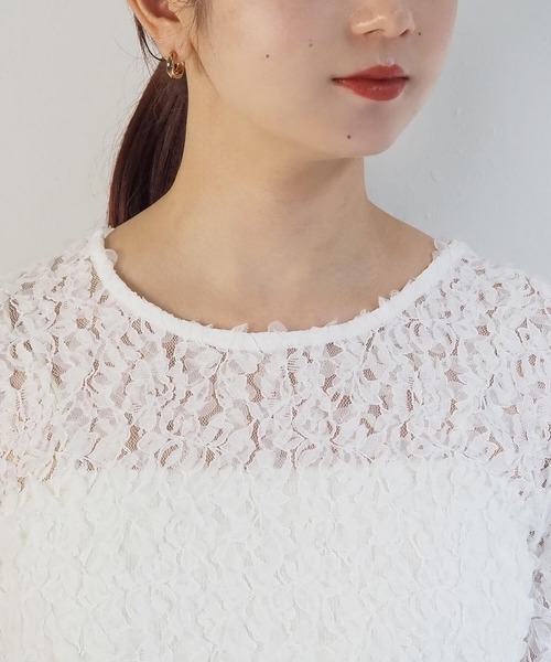 セール】シアーフリルレースクルーネックロンT（Tシャツ/カットソー