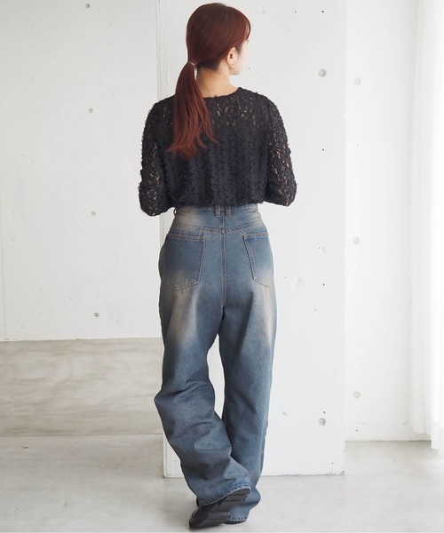 tiptop(ティップトップ)の「シアーフリルレースクルーネックロンT(Tシャツ/カットソー・レディース・ブラック/オフホワイト・FREE)」の18枚目の写真