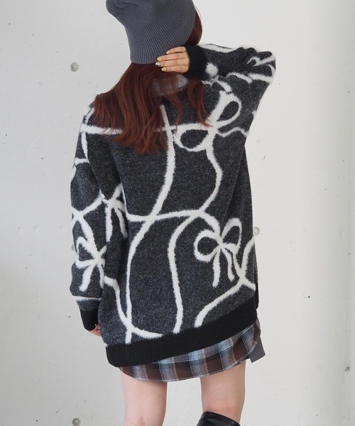 セール】フェザーモールリボンVネックカーディガン（カーディガン