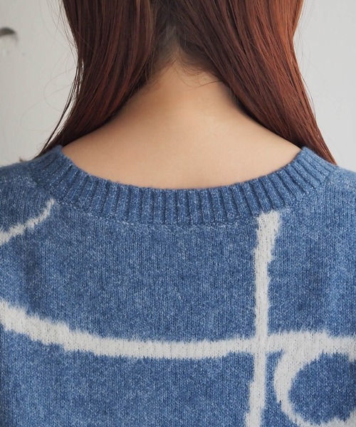 青 リボン付きカーディガン イタリア製 moment+（モーメントプラス）の「前後2WAYシャギーリボンニット