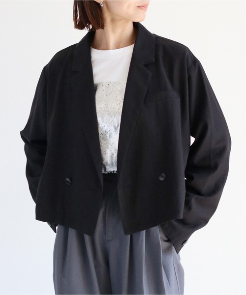 cepo（セポ）の「ショート丈イージーテーラードダブルジャケット（テーラードジャケット・レディース・ブラック/ブラウン・M）」の2枚目の写真