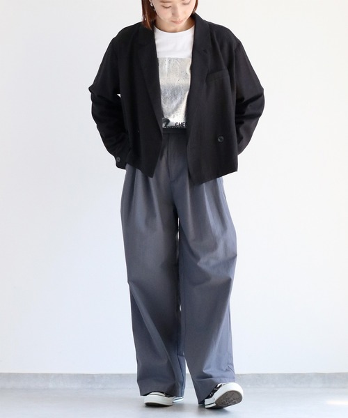 cepo（セポ）の「ショート丈イージーテーラードダブルジャケット（テーラードジャケット・レディース・ブラック/ブラウン・M）」の11枚目の写真