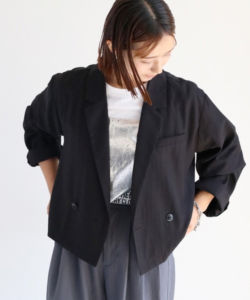 cepo（セポ）の「ショート丈イージーテーラードダブルジャケット（テーラードジャケット・レディース・ブラック/ブラウン・M）」の4枚目の写真