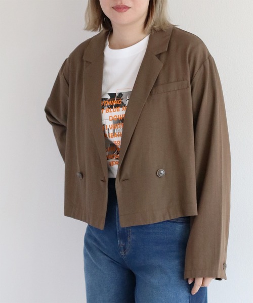 cepo（セポ）の「ショート丈イージーテーラードダブルジャケット（テーラードジャケット・レディース・ブラック/ブラウン・M）」の16枚目の写真