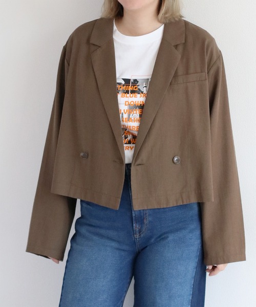 cepo（セポ）の「ショート丈イージーテーラードダブルジャケット（テーラードジャケット・レディース・ブラック/ブラウン・M）」の22枚目の写真