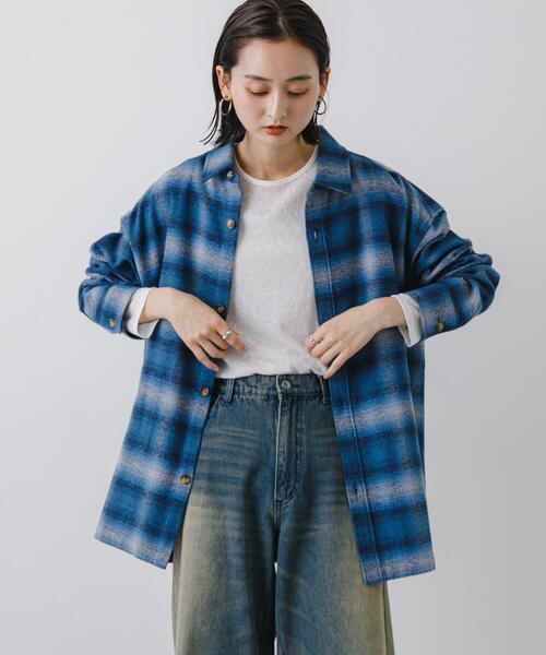 SENSE OF PLACE by URBAN RESEARCH（センスオブプレイスバイアーバンリサーチ）の「『ユニセックス』ヘビーネルオンブレーチェックシャツ（シャツ/ブラウス・メンズ・ライトベージュ/バーガンディー/ネイビー・LARGE/MEDIUM）」の2枚目の写真