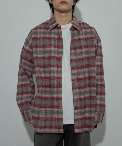 SENSE OF PLACE by URBAN RESEARCH（センスオブプレイスバイアーバンリサーチ）の「『ユニセックス』ヘビーネルオンブレーチェックシャツ（シャツ/ブラウス・メンズ・ライトベージュ/バーガンディー/ネイビー・LARGE/MEDIUM）」の8枚目の写真