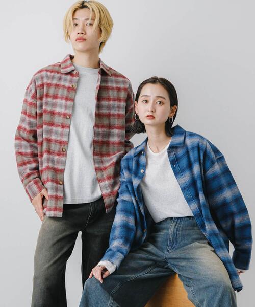 SENSE OF PLACE by URBAN RESEARCH（センスオブプレイスバイアーバンリサーチ）の「『ユニセックス』ヘビーネルオンブレーチェックシャツ（シャツ/ブラウス・メンズ・ライトベージュ/バーガンディー/ネイビー・LARGE/MEDIUM）」の14枚目の写真