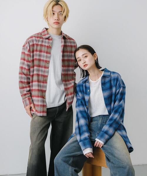 SENSE OF PLACE by URBAN RESEARCH（センスオブプレイスバイアーバンリサーチ）の「『ユニセックス』ヘビーネルオンブレーチェックシャツ（シャツ/ブラウス・メンズ・ライトベージュ/バーガンディー/ネイビー・LARGE/MEDIUM）」の15枚目の写真