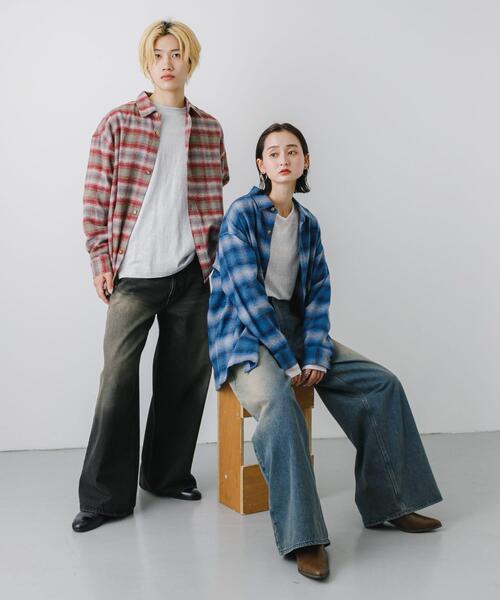 SENSE OF PLACE by URBAN RESEARCH（センスオブプレイスバイアーバンリサーチ）の「『ユニセックス』ヘビーネルオンブレーチェックシャツ（シャツ/ブラウス・メンズ・ライトベージュ/バーガンディー/ネイビー・LARGE/MEDIUM）」の16枚目の写真