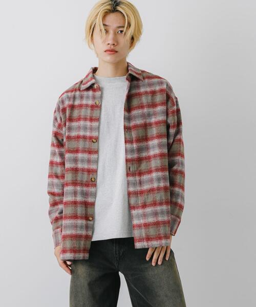 SENSE OF PLACE by URBAN RESEARCH（センスオブプレイスバイアーバンリサーチ）の「『ユニセックス』ヘビーネルオンブレーチェックシャツ（シャツ/ブラウス・メンズ・ライトベージュ/バーガンディー/ネイビー・LARGE/MEDIUM）」の17枚目の写真