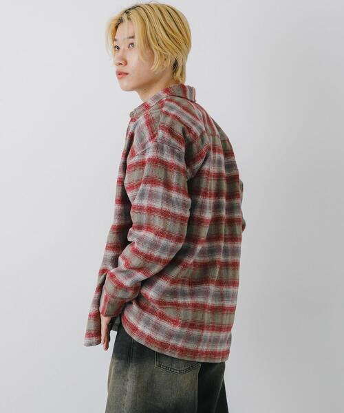 SENSE OF PLACE by URBAN RESEARCH（センスオブプレイスバイアーバンリサーチ）の「『ユニセックス』ヘビーネルオンブレーチェックシャツ（シャツ/ブラウス・メンズ・ライトベージュ/バーガンディー/ネイビー・LARGE/MEDIUM）」の18枚目の写真